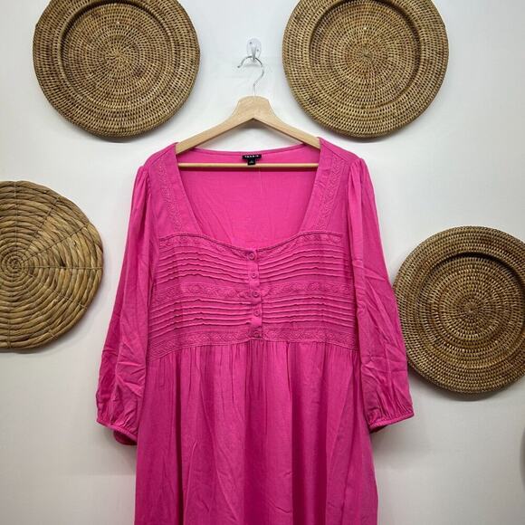 Torrid Pink Button Lace 3/4 Sleeve Slub Pintuck Neck Mini Dress Plus Size 2X - Picture 4 of 8